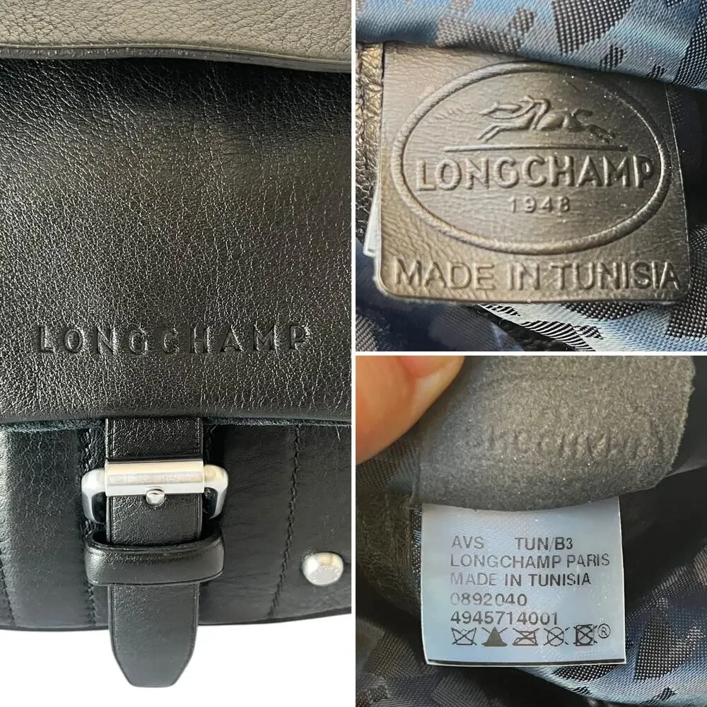 Longchamp Balzane Black Leather Hobo Crossbody Bag Saddle Buckle Messenger